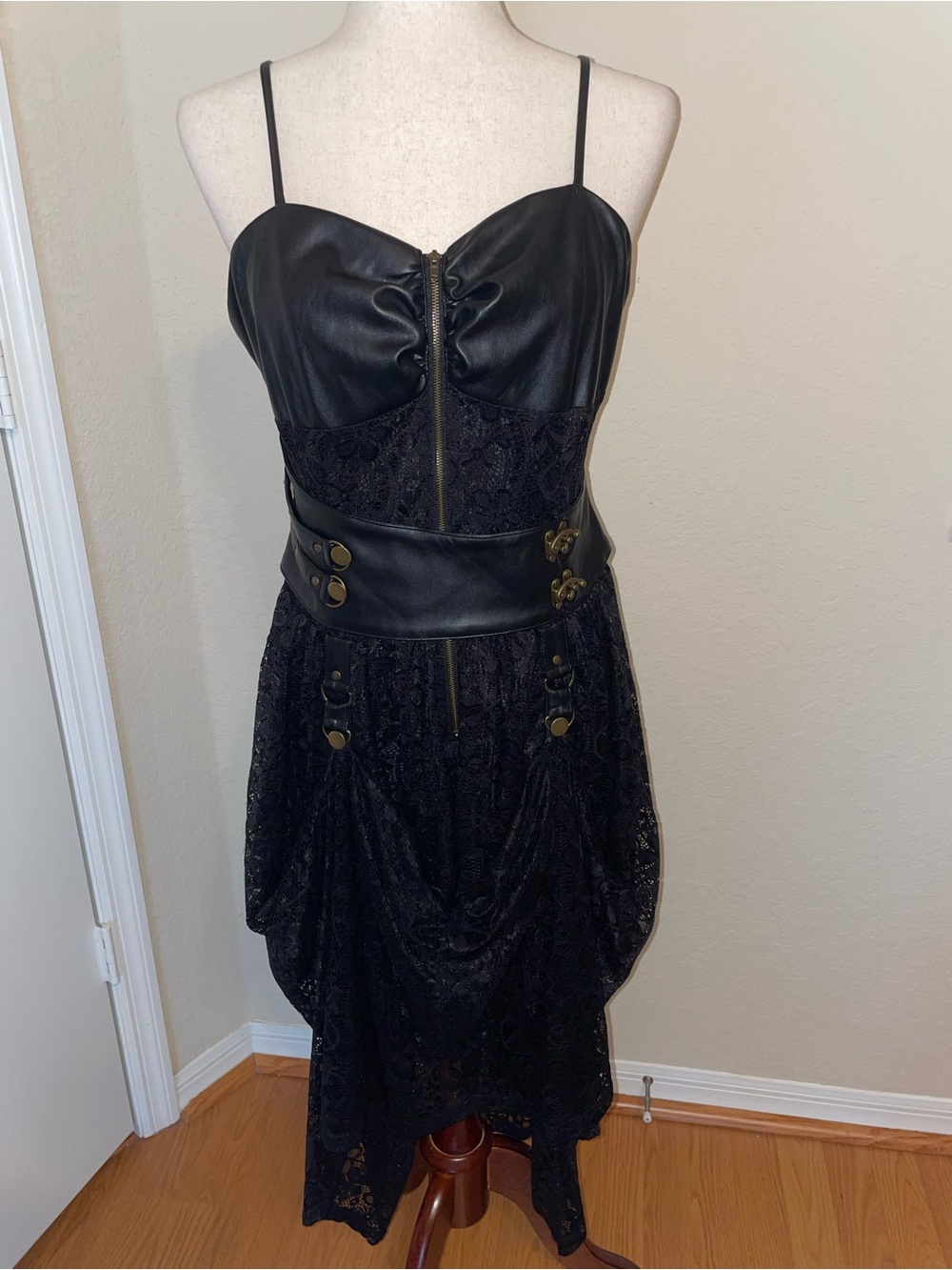 Scarlet Darkness Steampunk Gothic Corset Dress Black Faux Leather Lace L